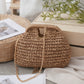 Small Woven Straw Handbag Chain Crossbody Bag with Top Handle and Flap Closure