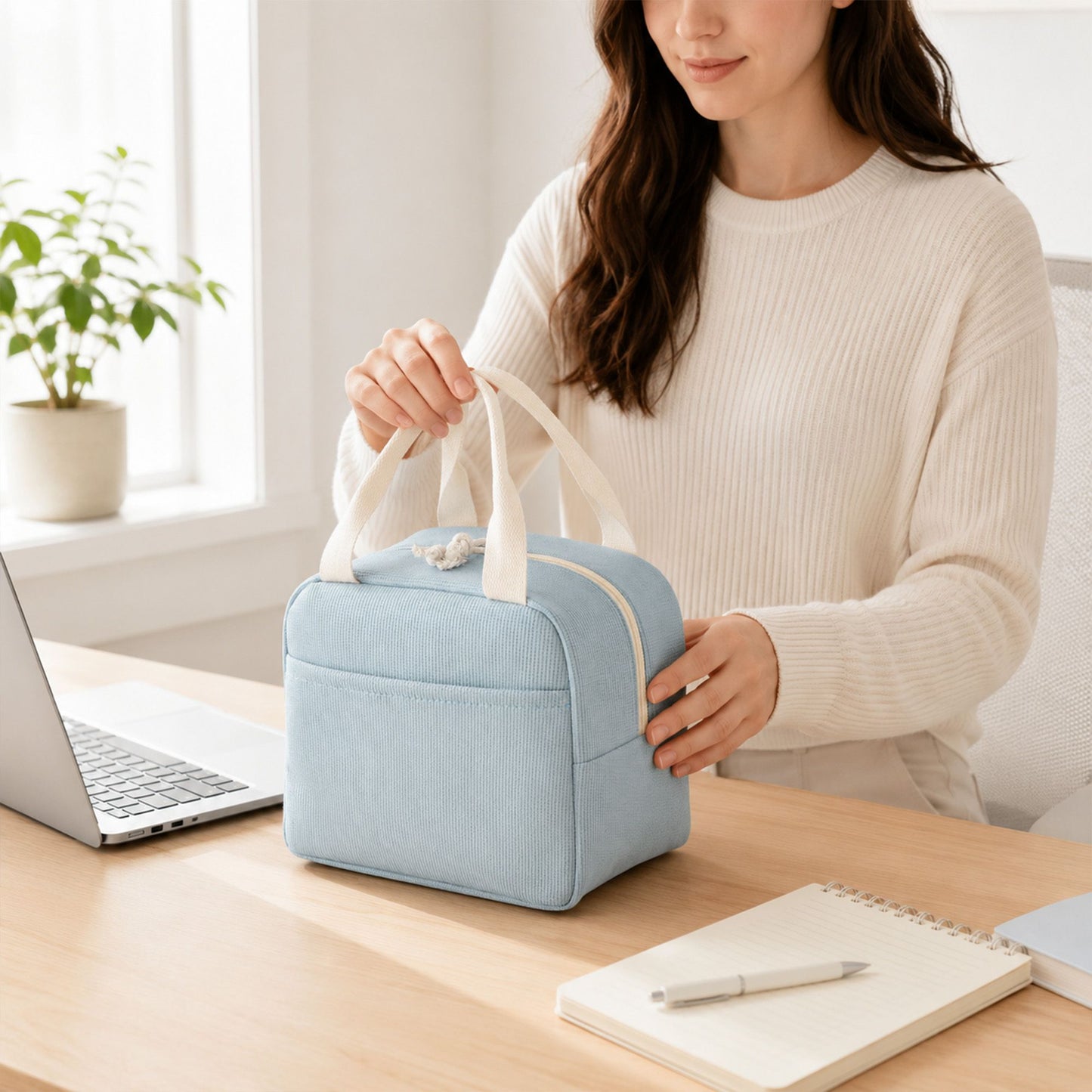 Insulated Corduroy Lunch Bag with Front Pocket