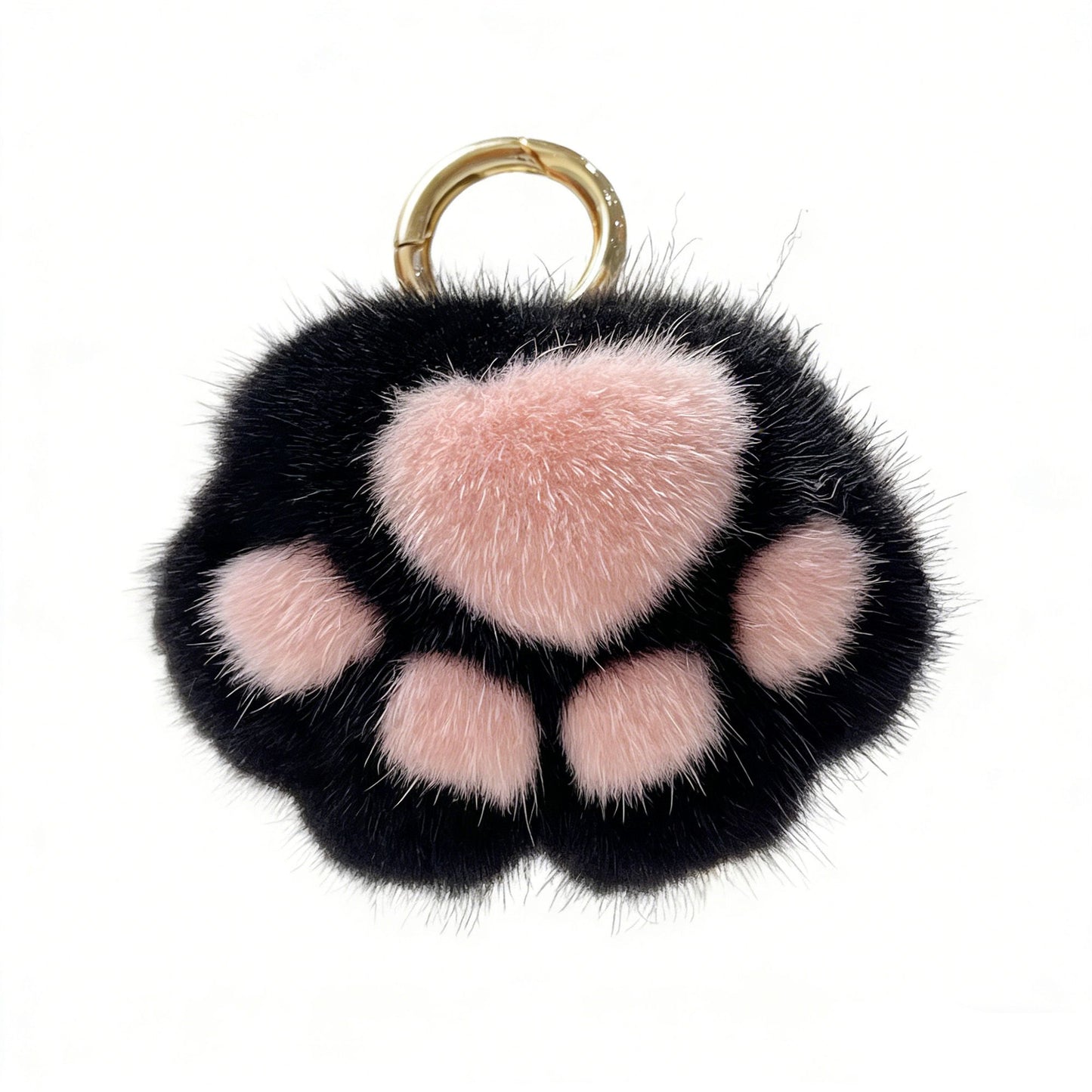 2-PC Plush Paw Print Faux Fur Keychain with Metal Clip