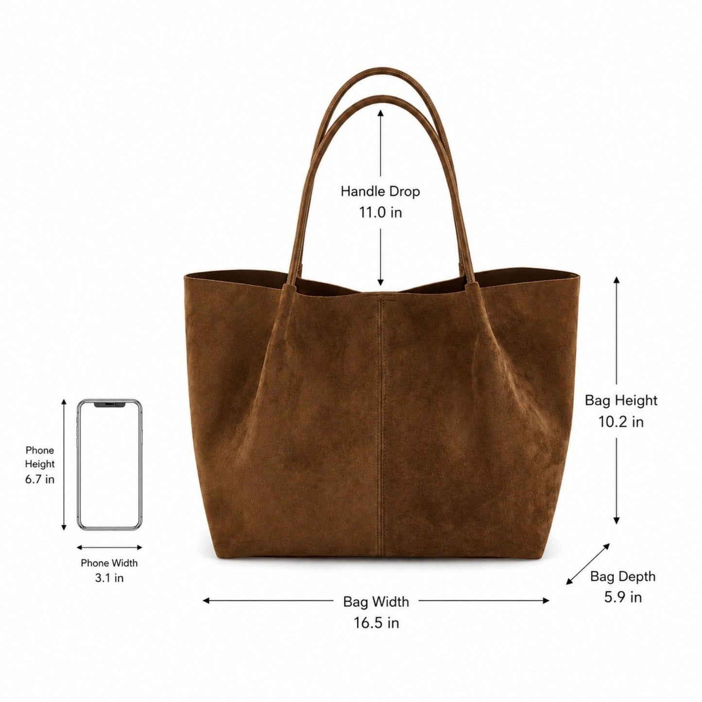 Large Suede-Like Shoulder Tote Bag with Long Handles