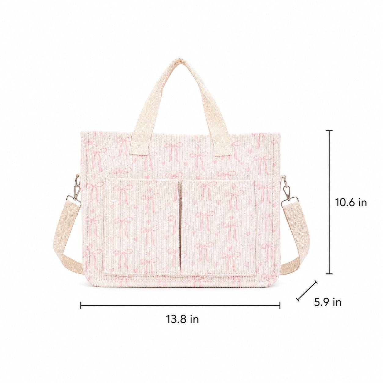 Canvas Tote Bag with Bow Print Large Capacity Lightweight Adjustable Shoulder Bag