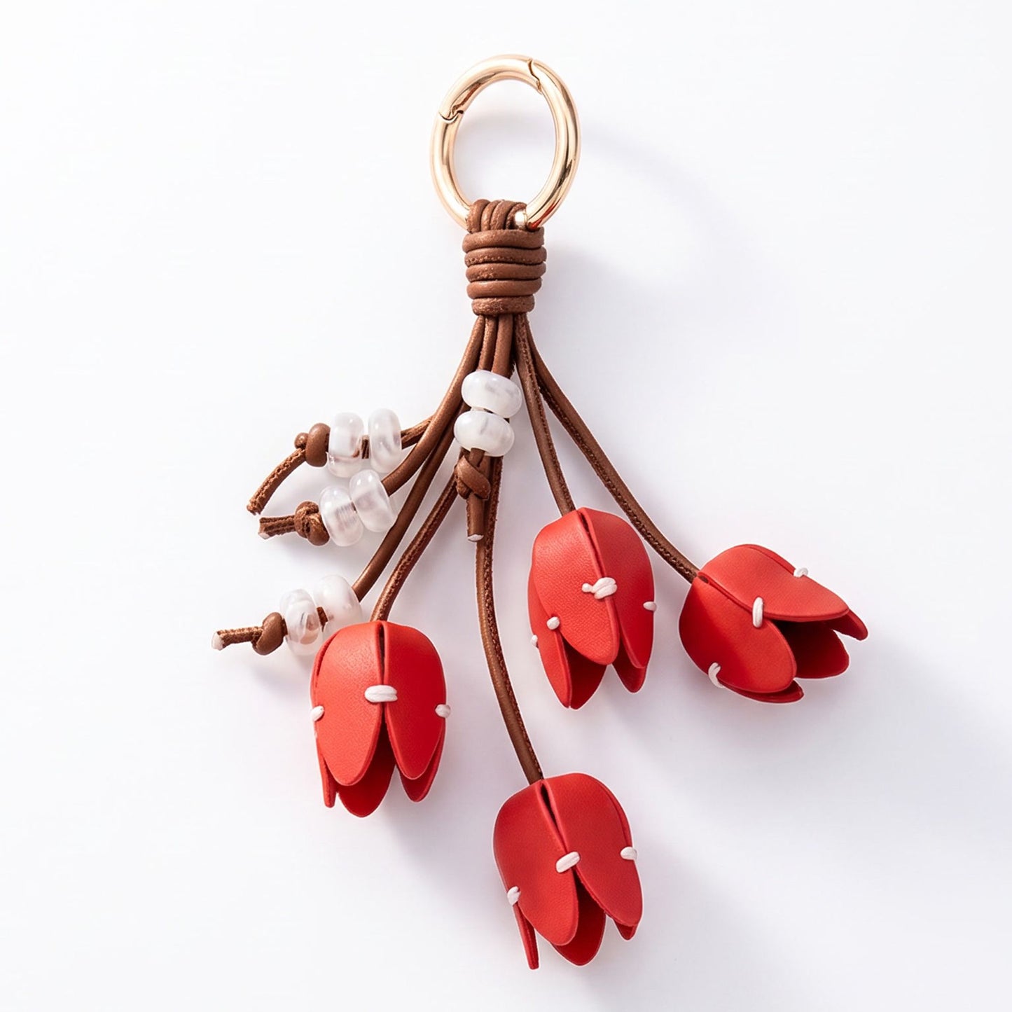 Tulip Flower Bag Charm with Bead Accents and Key Ring