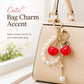 Cherry Bag Charm Keychain with Faux Pearl Loop and Gold-Tone Clips