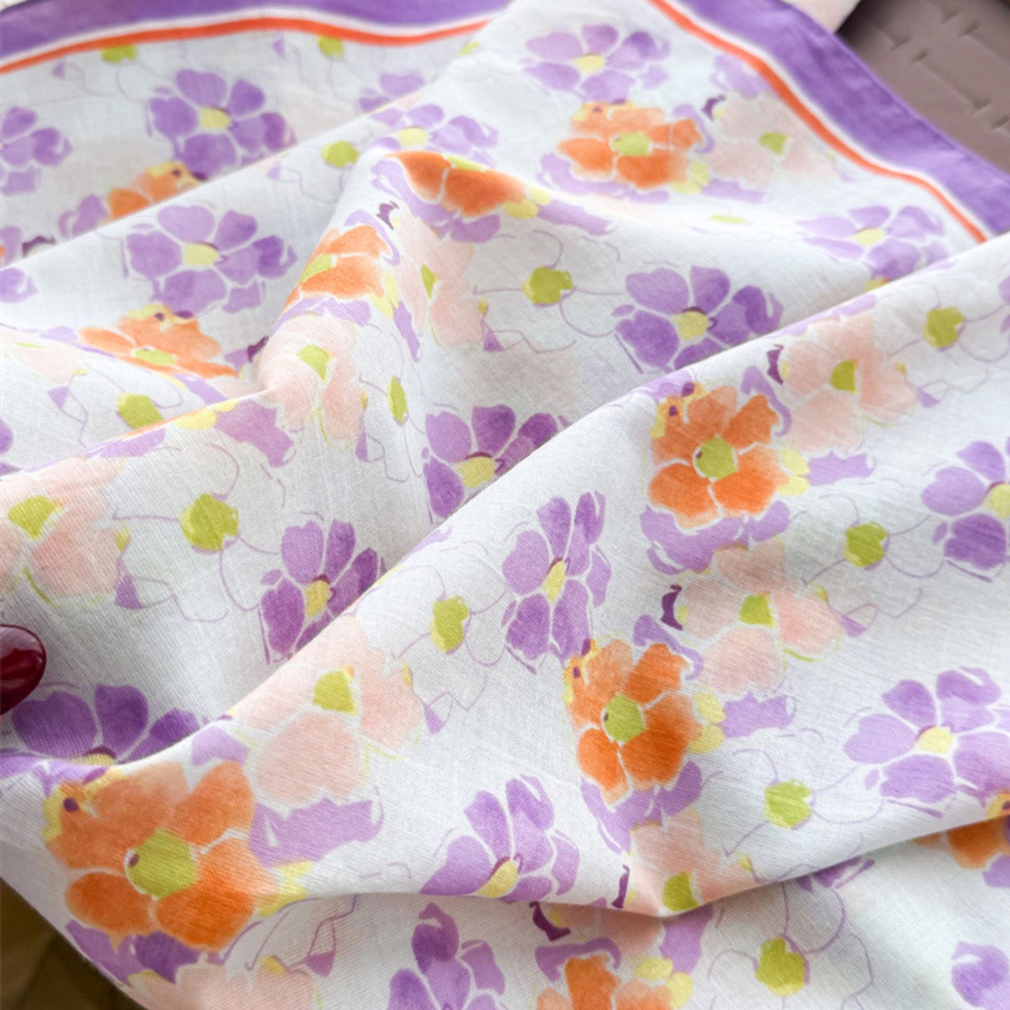 Floral Print Cotton Square Scarf Lightweight Soft Neck Hair Head Scarf Wrap 25.5¡Á25.5 Inches