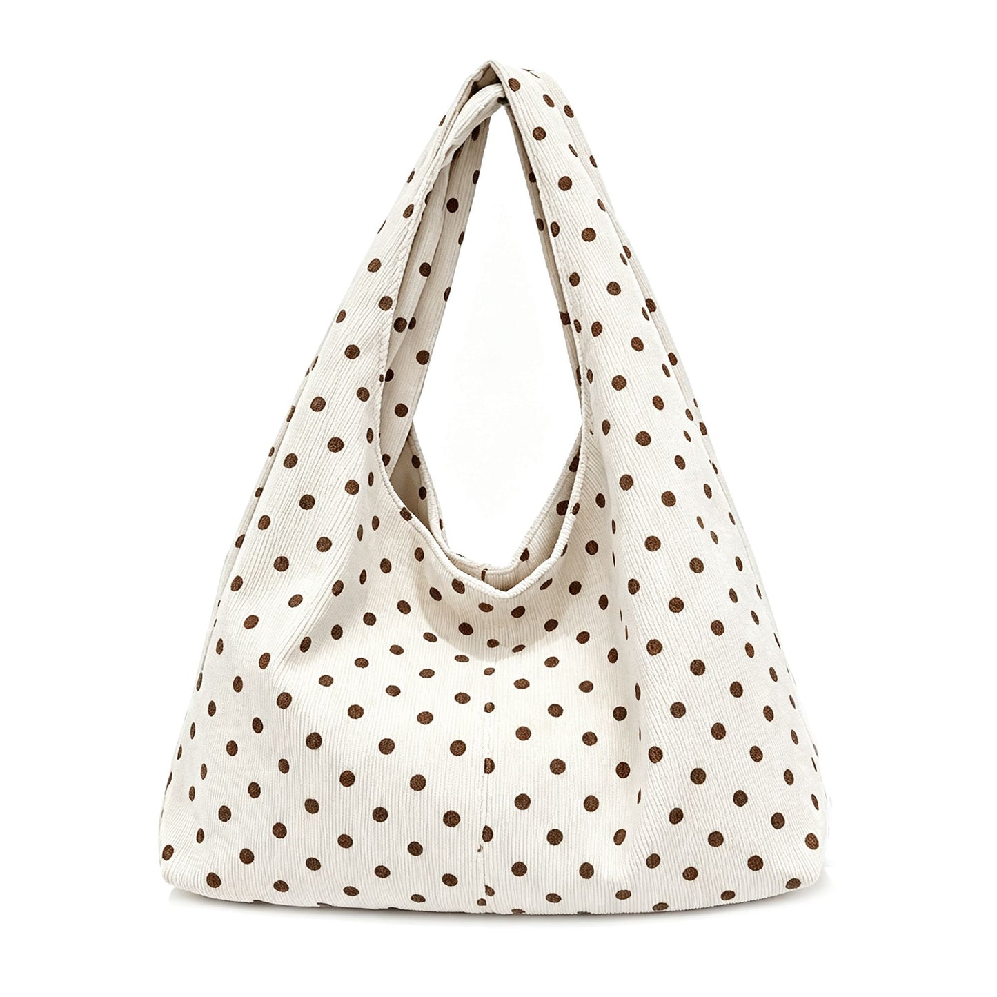 Polka Dot Corduroy Hobo Shoulder Bag with Wide Strap and Interior Pockets