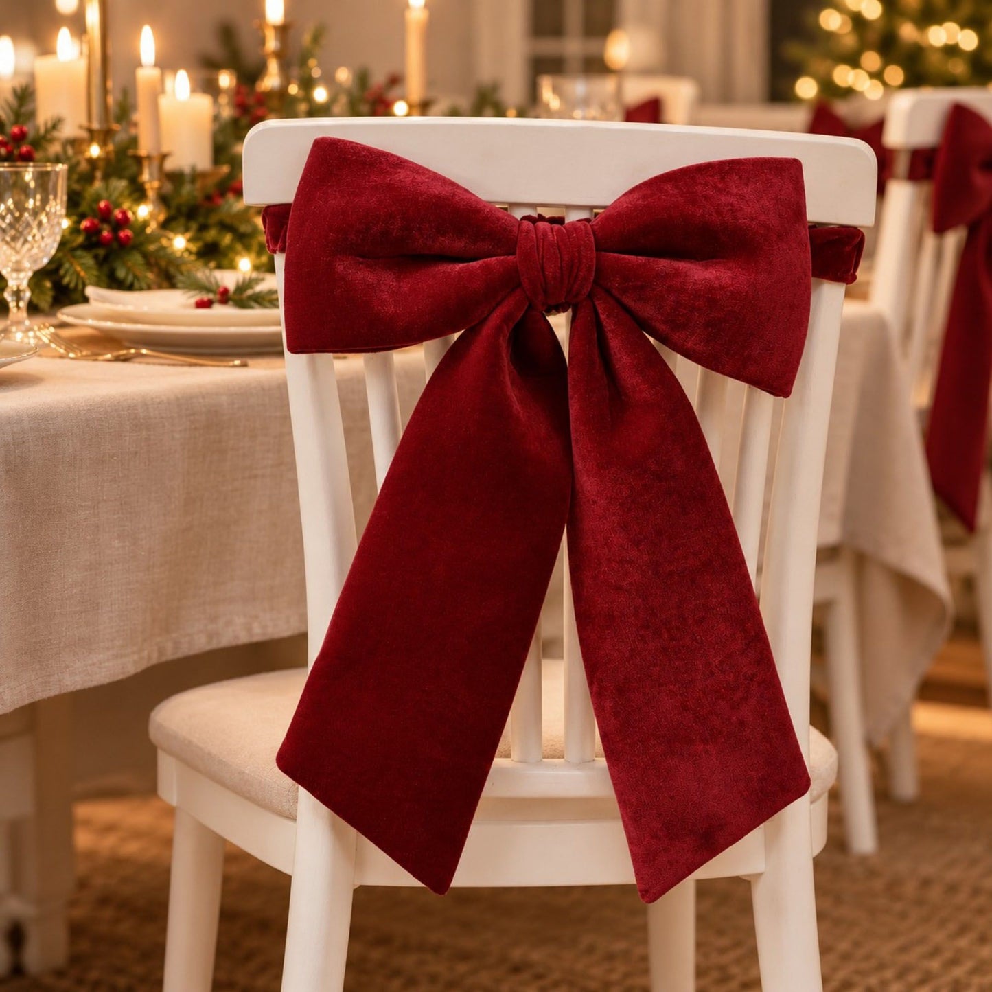Burgundy Fabric Christmas Chair Bow Decoration