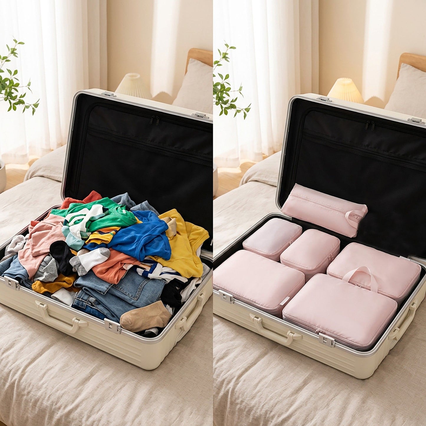 Travel Packing Cube Set with Zipper Closure Storage Bags Lightweight Organizer Luggage Set Multi Size