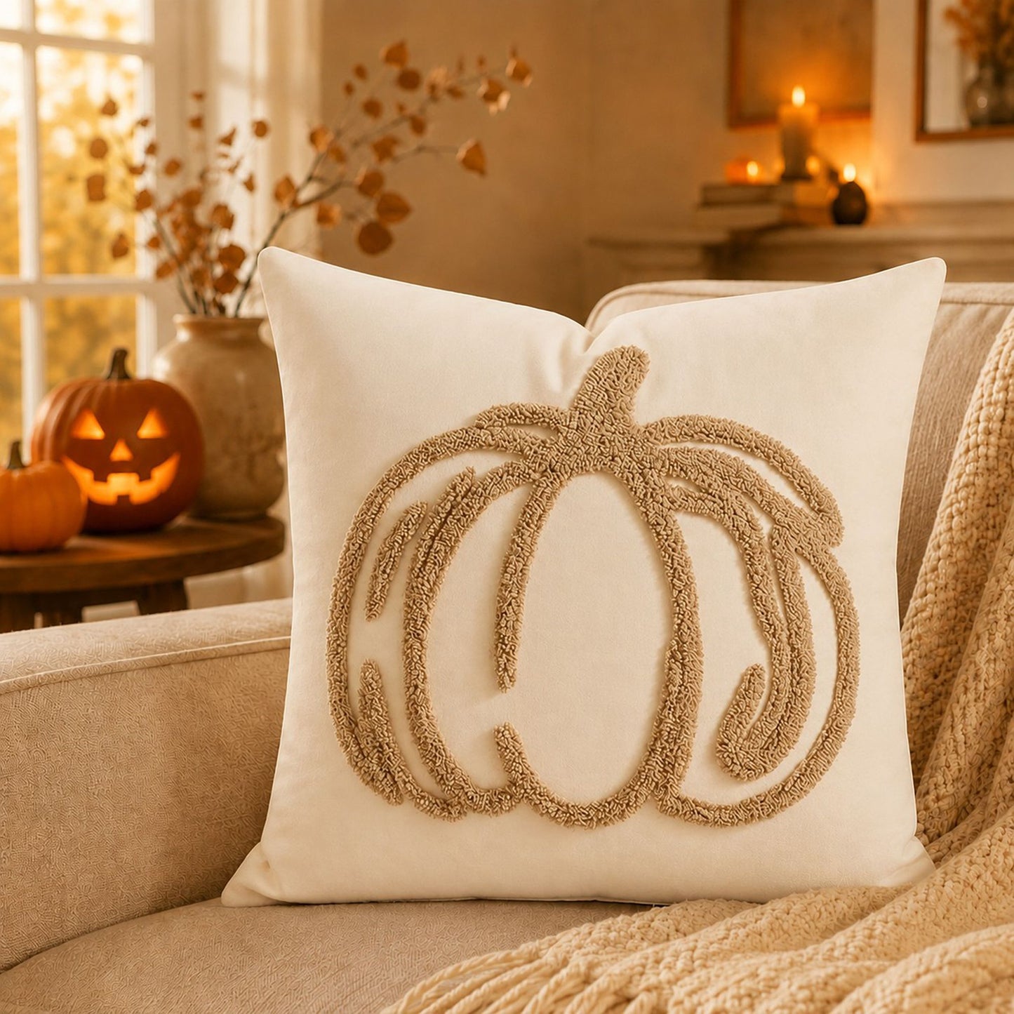 Tufted Pumpkin Throw Pillow Cover for Couch Bed and Chair