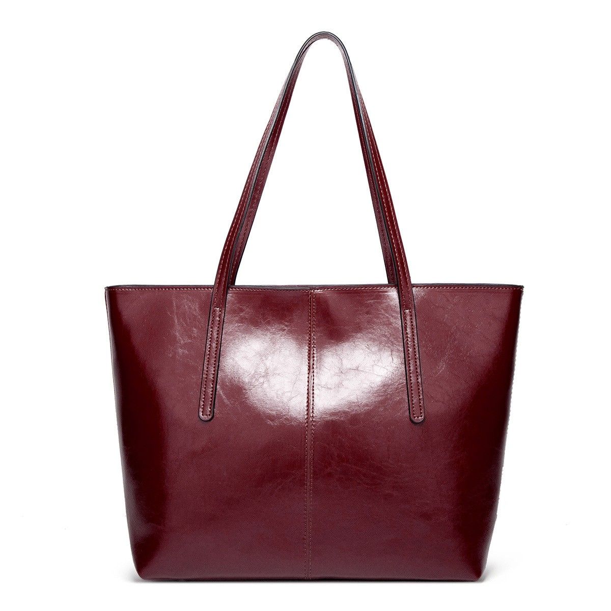 Large Faux Leather Tote Bag with Zip Closure and Interior Pockets