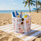 Mesh Beach Tote Bag with Beach Themed Print and Shoulder Handles