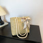 Straw Woven Tote Bag with Bow Accent - Lightweight Summer Shoulder Bag
