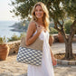 Crochet Knit Tote Bag with Openwork Design and Wave Pattern