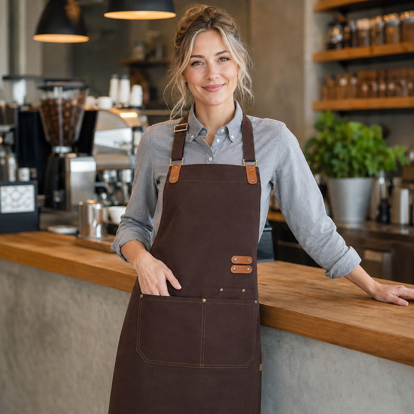 Water Resistant Canvas Bib Apron with Adjustable Straps and Pockets