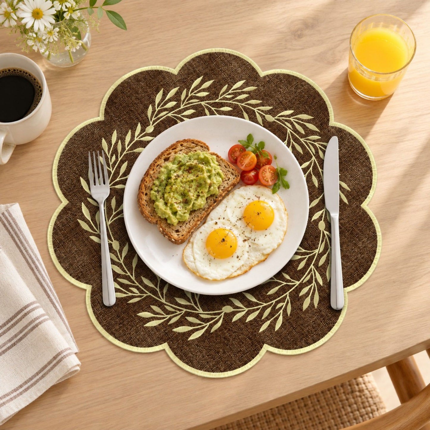 4pc Embroidered Laminated Waterproof Oil-Proof Placemat Set of 4