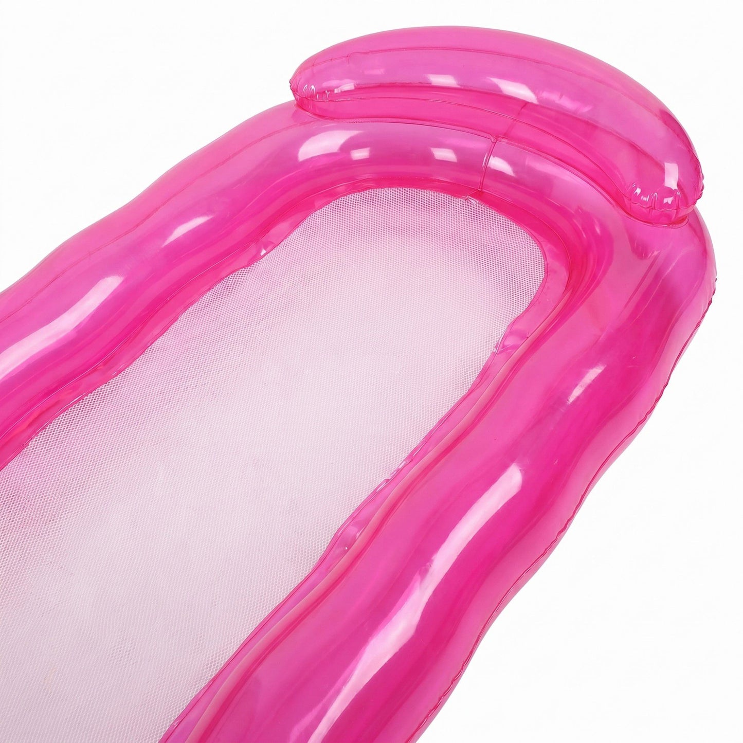 Pink Inflatable Pool Float with Mesh Center and Pillow Headrest