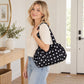 Polka Dot Nylon Barrel Shoulder Bag with Double Handles Zip Closure and Interior Pockets