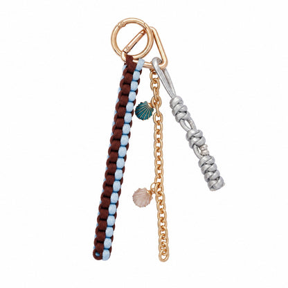 Multi-Strand Braided Cord and Shell Bag Charm Keychain