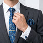Men's Rose Floral Tie Gift Set with Matching Pocket Square Cufflinks and Silver Tie Clip