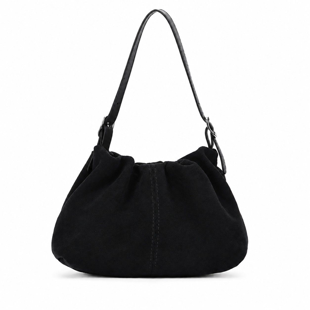 Faux Suede Hobo Shoulder Bag with Adjustable Strap Magnetic Closure and Interior Pocket