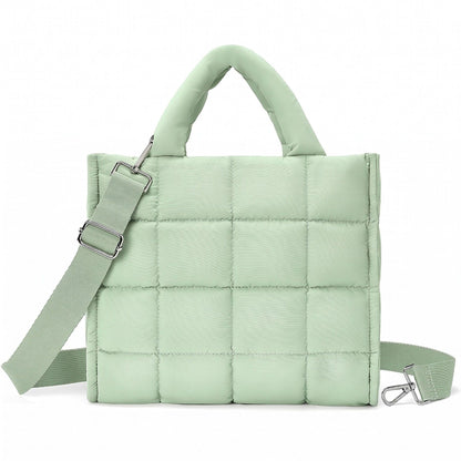 Quilted Puffer Tote Bag with Top Handles and Adjustable Crossbody Strap 11x10x5.5in