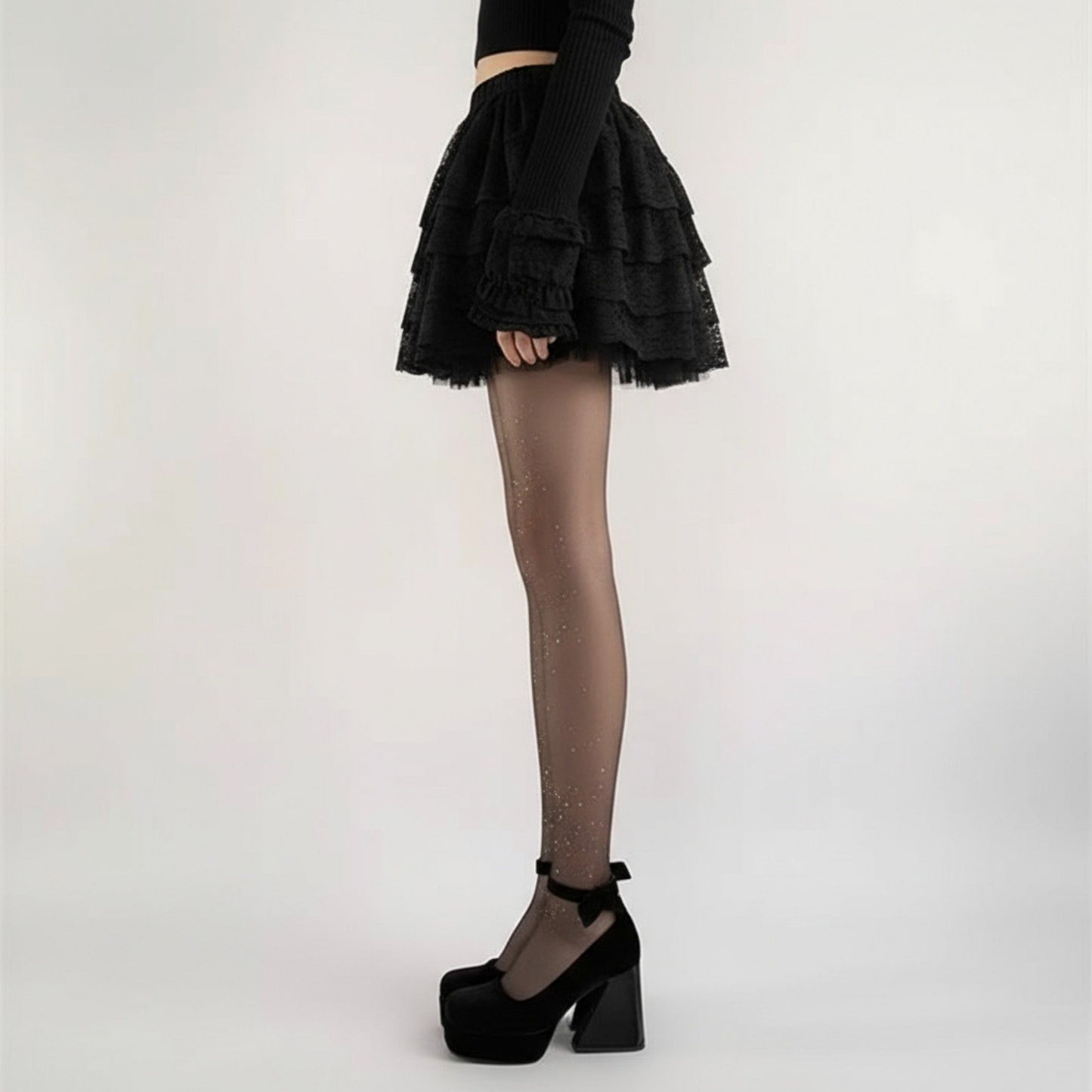 Sheer Glitter Tights with Sparkle Detailing and Stretch Mesh Fit