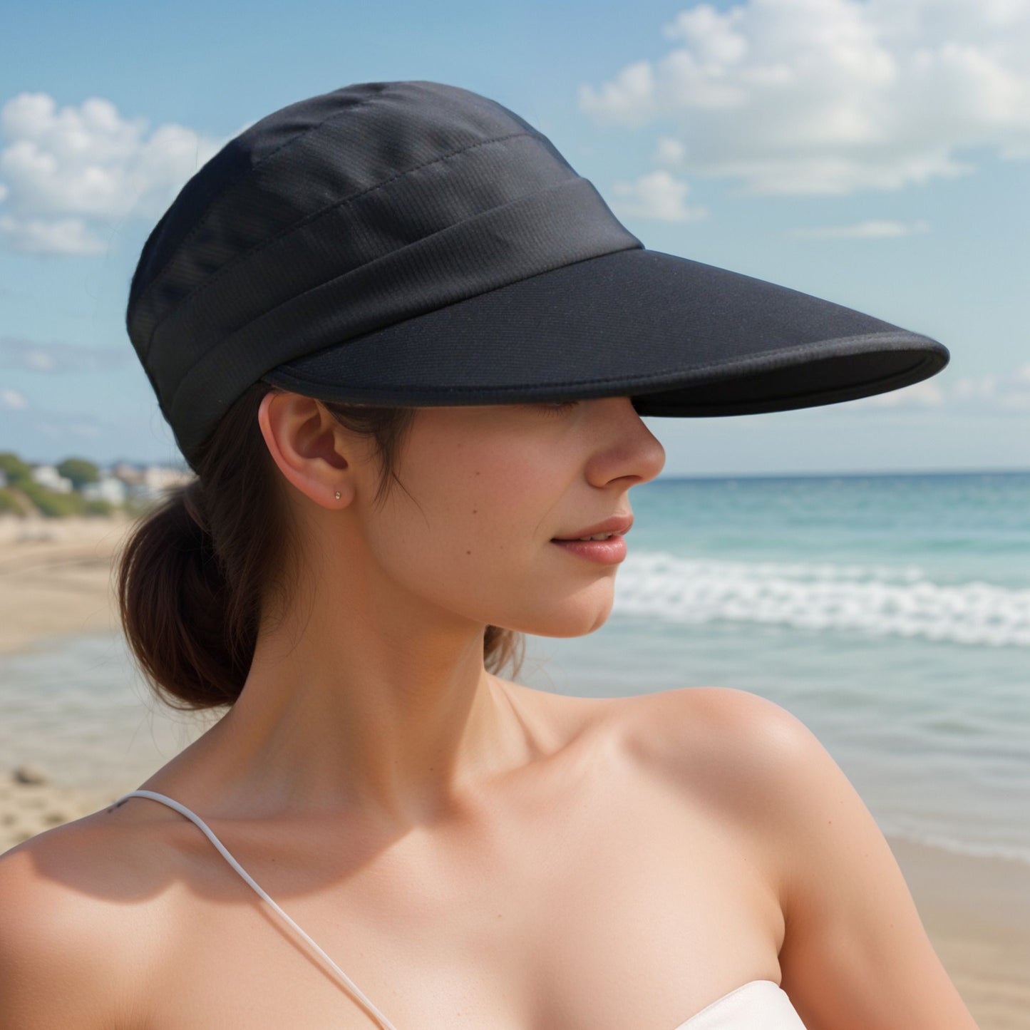 Women's Sporty Wide Brim Sun Visor Hat with Adjustable Back Strap Lightweight UV Protection Cap for Outdoor Activities