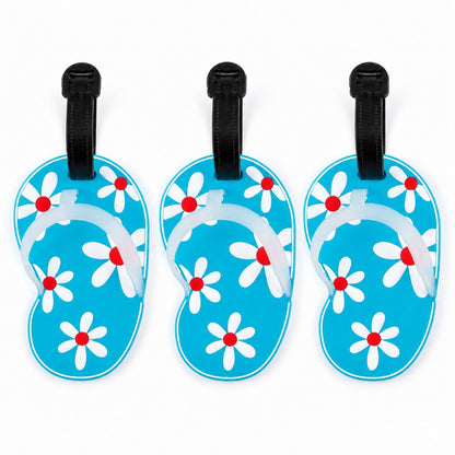 3 Pack Floral Flip Flop Luggage Tags with Attachment Straps
