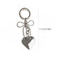2 Pack Metal Heart Keychain with Bow Accent Clip and Polished Bag Charm Pendant