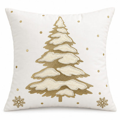 Christmas Tree Embroidered Decorative Throw Pillow Cover (Single Piece)