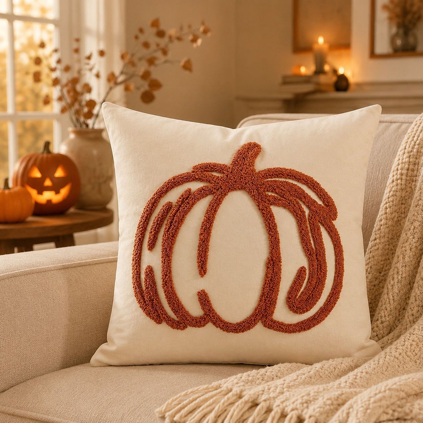 Tufted Pumpkin Throw Pillow Cover for Couch Bed and Chair