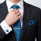 Men's Floral Pattern Tie Gift Set with Matching Pocket Square Cufflinks and Silver Tie Clip
