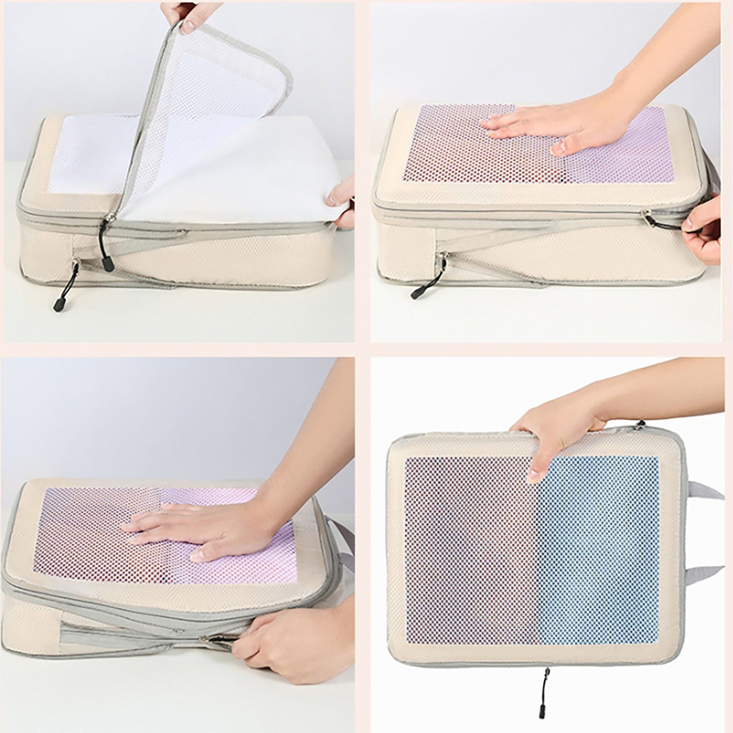 Travel Packing Cubes Set with Mesh Front Panel Zipper Storage Bags Lightweight Luggage Organizer Multi Size Set