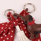 Dachshund Bag Charm with Polka Dot Bow Tassel and Key Ring