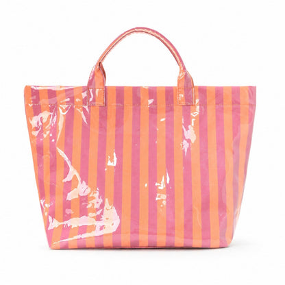 Striped Tote Bag Glossy Coated Large Capacity Shoulder Bag for Travel and Beach