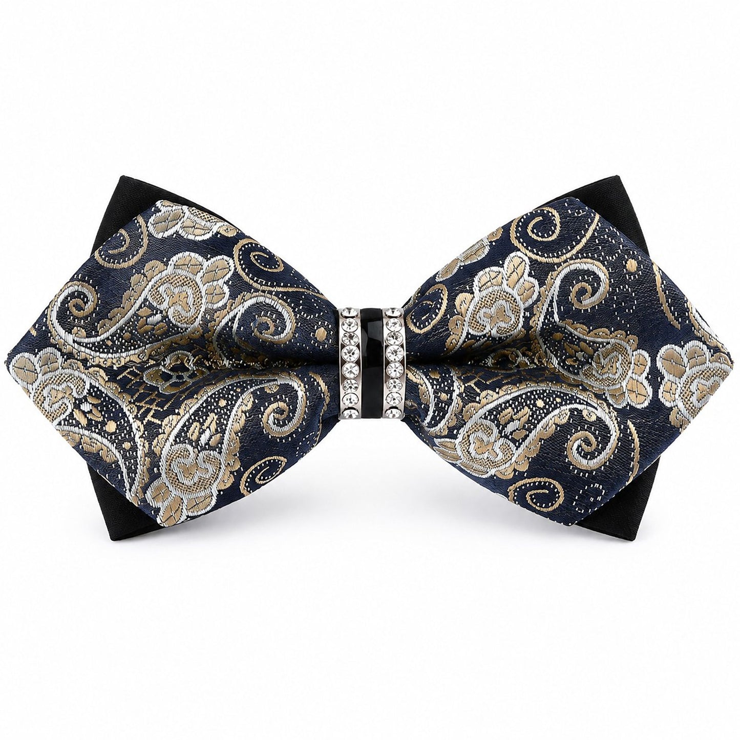 Pre Tied Paisley Bow Tie with Rhinestone Accent for Formal Wear