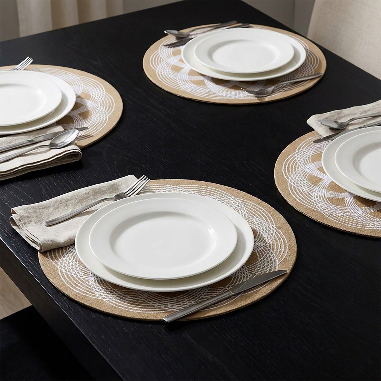 4 Piece Mandala Placemat Set Metallic PVC Heat Resistant Round Table Mats for Dining Table