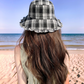 Plaid Bucket Hat with Ruffle Brim Adjustable Sun Hat Lightweight Summer Beach Sun Hat