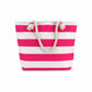 Striped Canvas Beach Tote Bag with Zip Closure and Rope Shoulder Handles