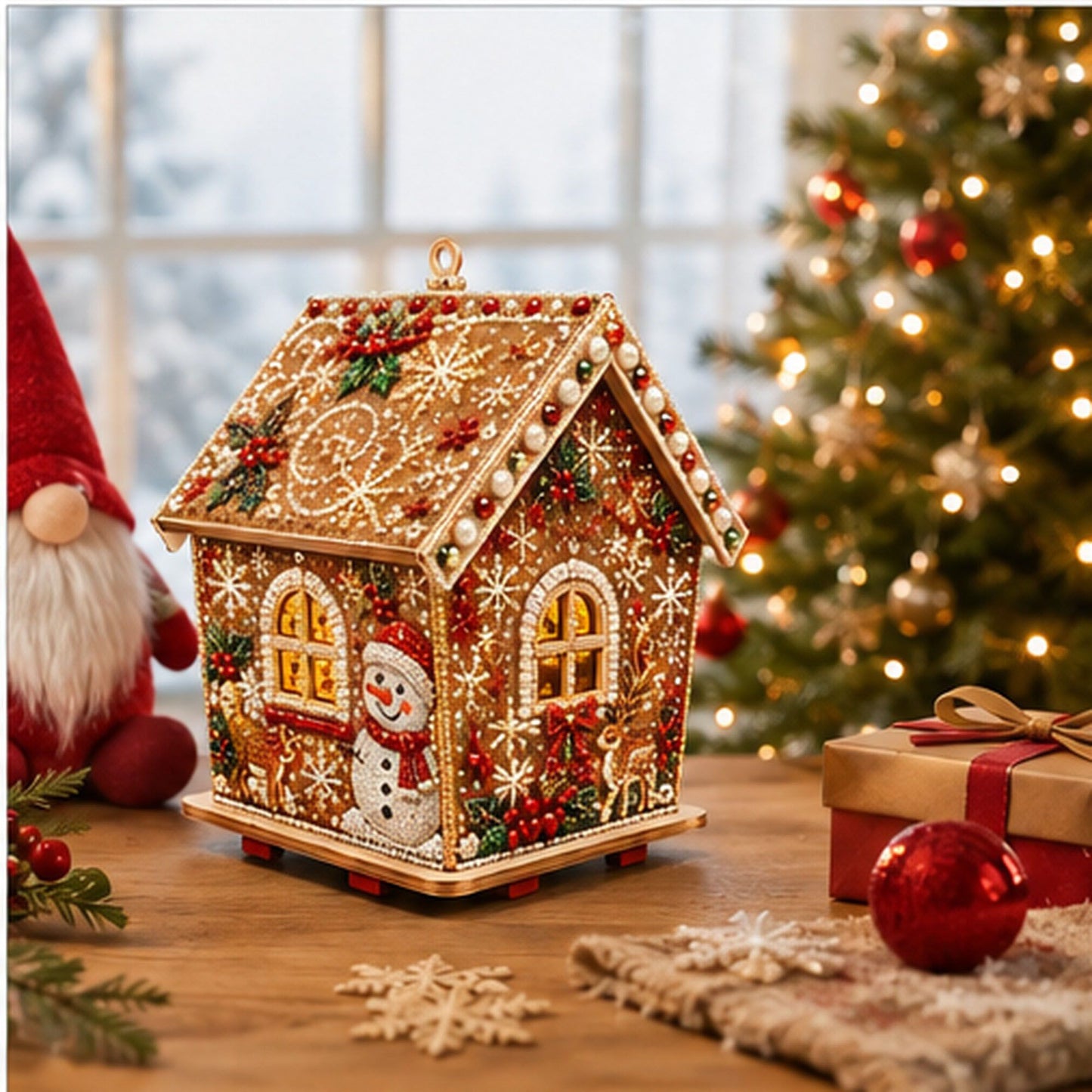 DIY Pearl Art Christmas Birdhouse Craft Kit with 3D Holiday Design