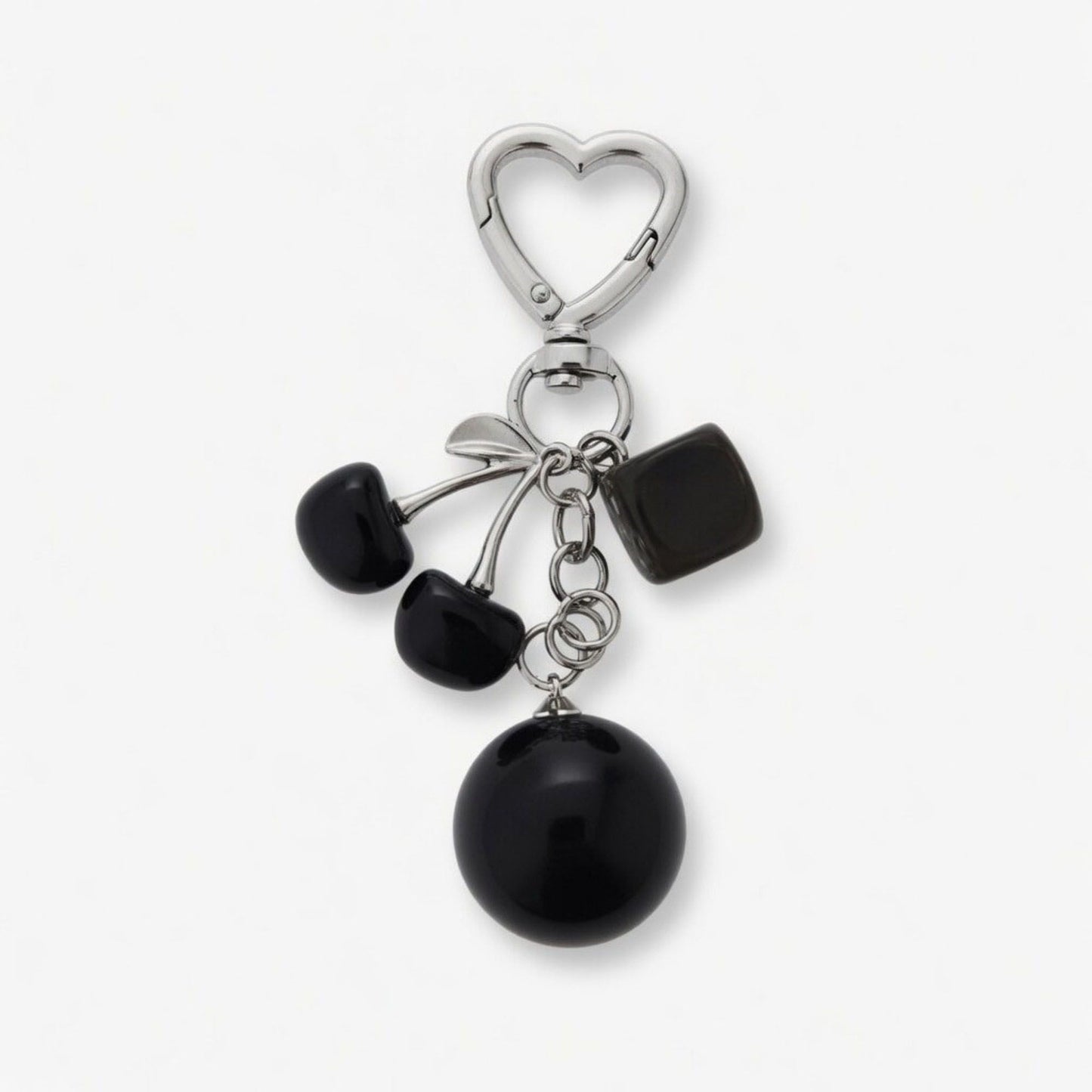 8 Ball Cherry Dice Charm Keychain with Heart Clip Novelty Bag Charm Key Ring Accessory