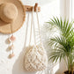 Macrame Bucket Bag Knotted Rope Handbag Drawstring Shoulder Bag Textured Woven Crossbody Style Lightweight Boho Purse