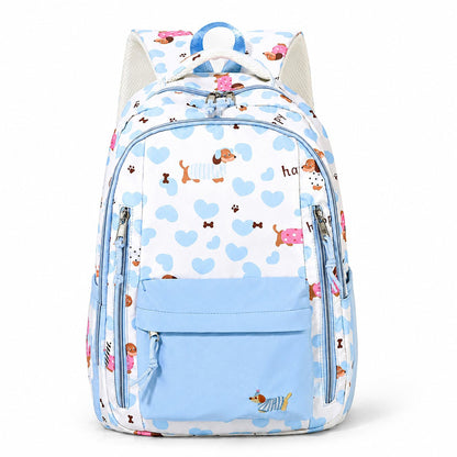 Dog Print School Backpack with Multiple Zip Pockets