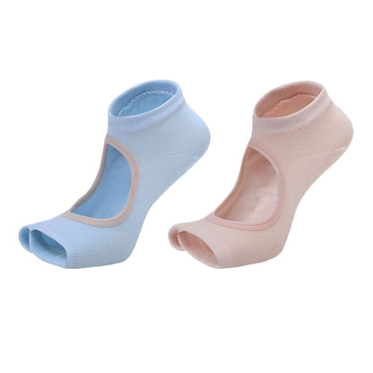 Open Toe Yoga Socks with Anti-Slip Grip Sole Breathable Fabric for Barre and Pilates 2-Pack