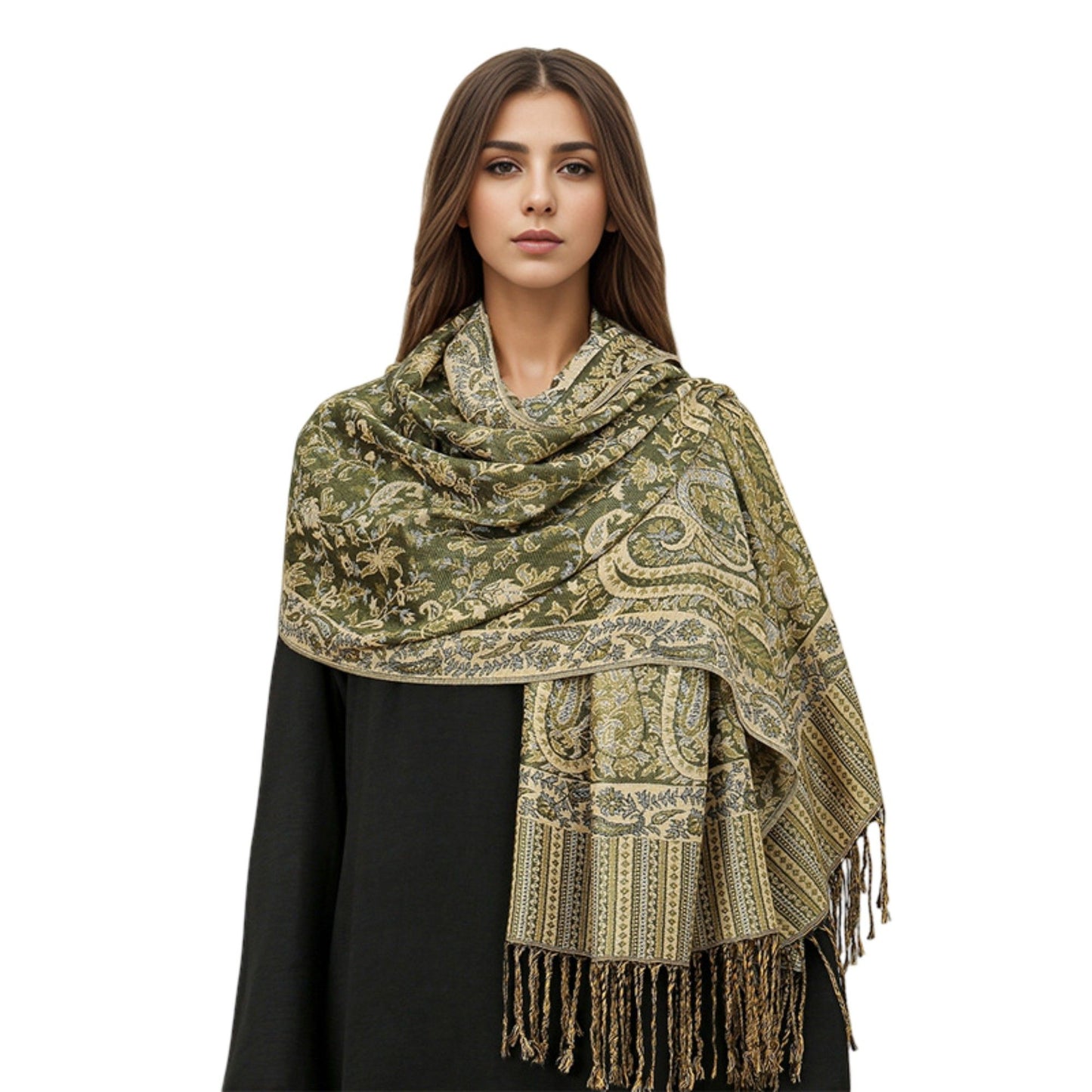 Jacquard Paisley Shawl Scarf with Elegant Fringe Hem 71¡Á27.5 Inches