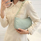 Small Corduroy Shoulder Bag with Mixed Chain Strap and Zip Closure