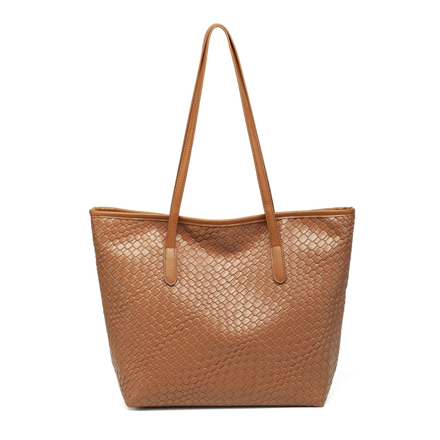 Woven Tote Bag Large Shoulder Handbag with Zipper Closure and Interior Pocket