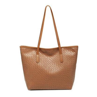 Woven Tote Bag Large Shoulder Handbag with Zipper Closure and Interior Pocket