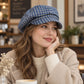 Plaid Newsboy Cap with Paneled Crown and Short Brim