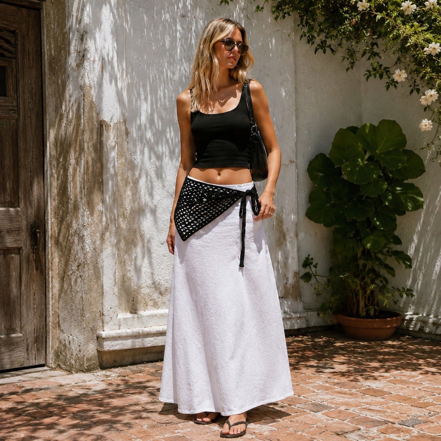 Crochet Wrap Skirt Tie Waist Cover Up