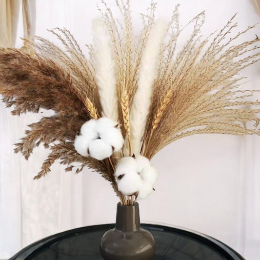 Pampas Grass and Cotton Dried Floral Arrangement with Wheat